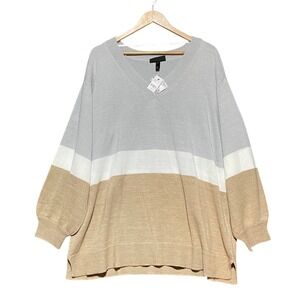 Lane Bryant Women's Plus Size 22/24 Blouson Sleeve Tunic Sweater Grey Tan NWT